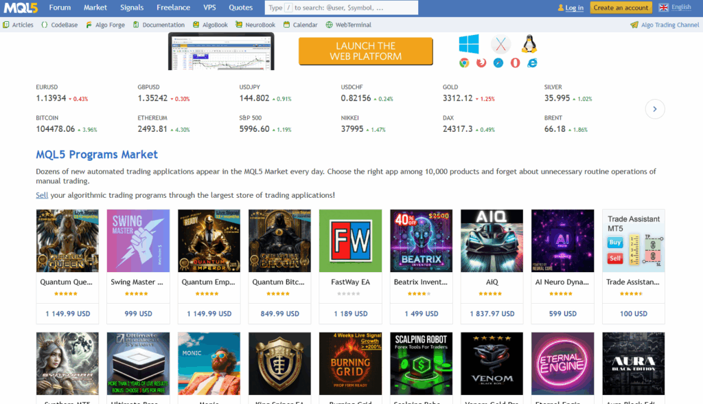 پەڕەی سەرەکی MQL5 بۆ سیگنەڵ و تریدە پەیوەندیدارەکان