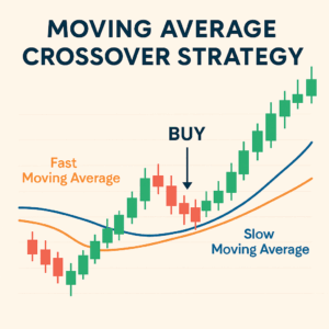 Forex strategies for beginners: Moving Average Crossover chart showing buy signal with fast and slow moving averages.