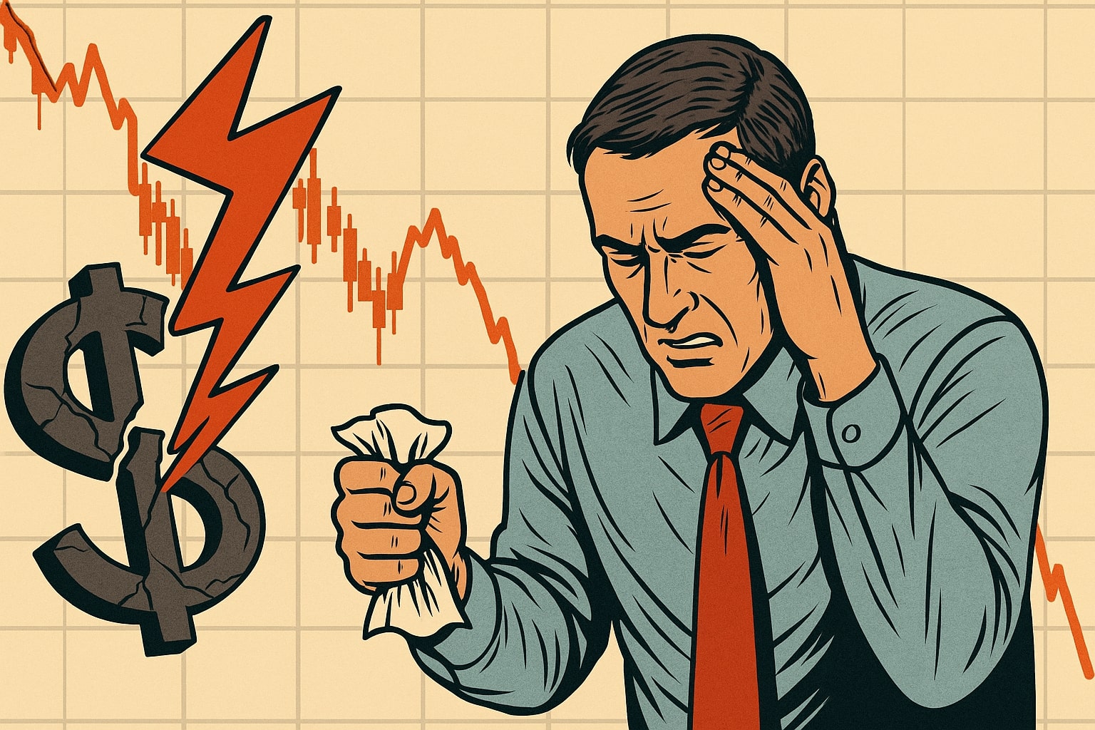 A stressed trader facing losses, symbolizing trading lies, emotional pressure, and poor decision-making in financial markets