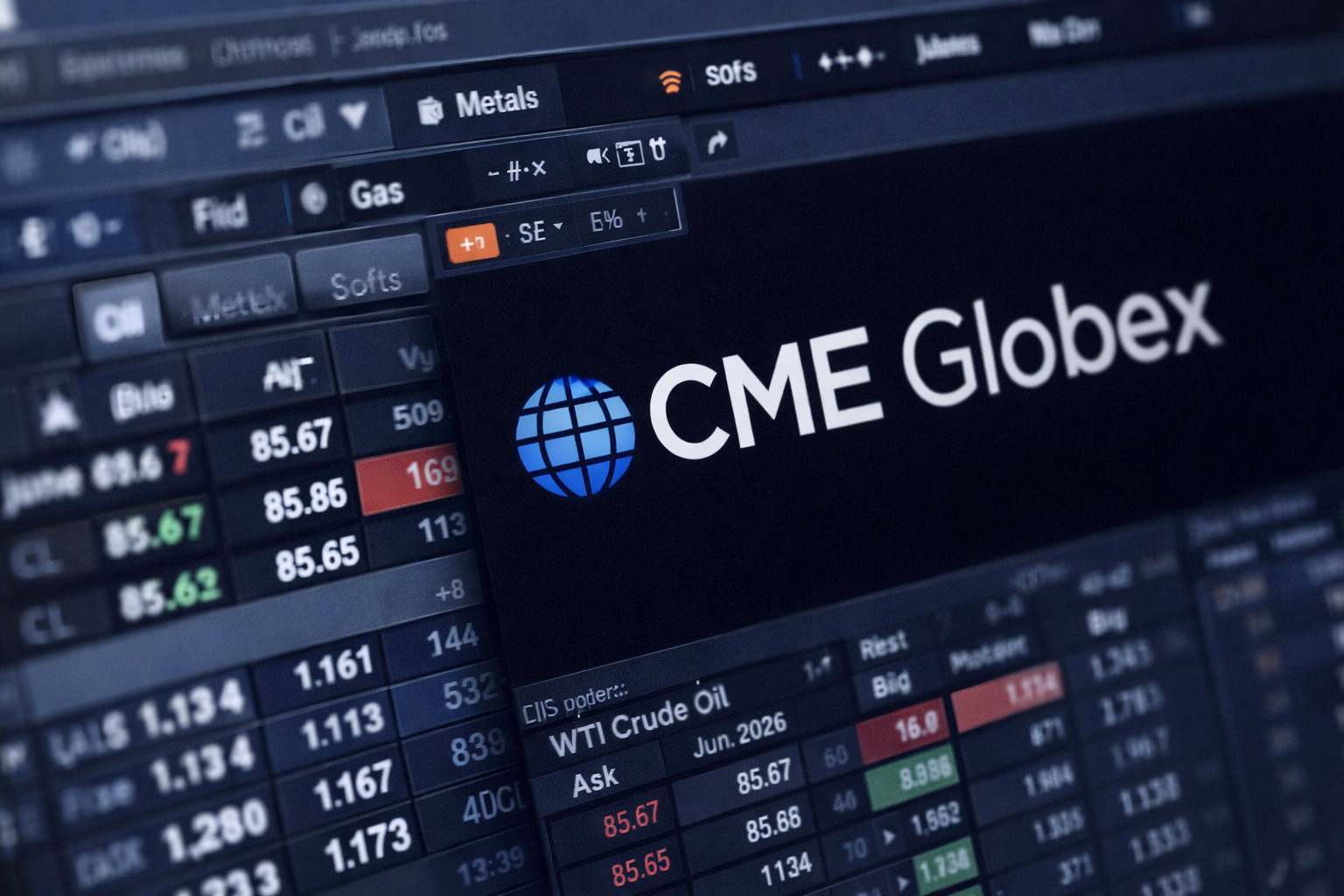 CME Globex platform displayed during CME futures halt in metals and natural gas markets