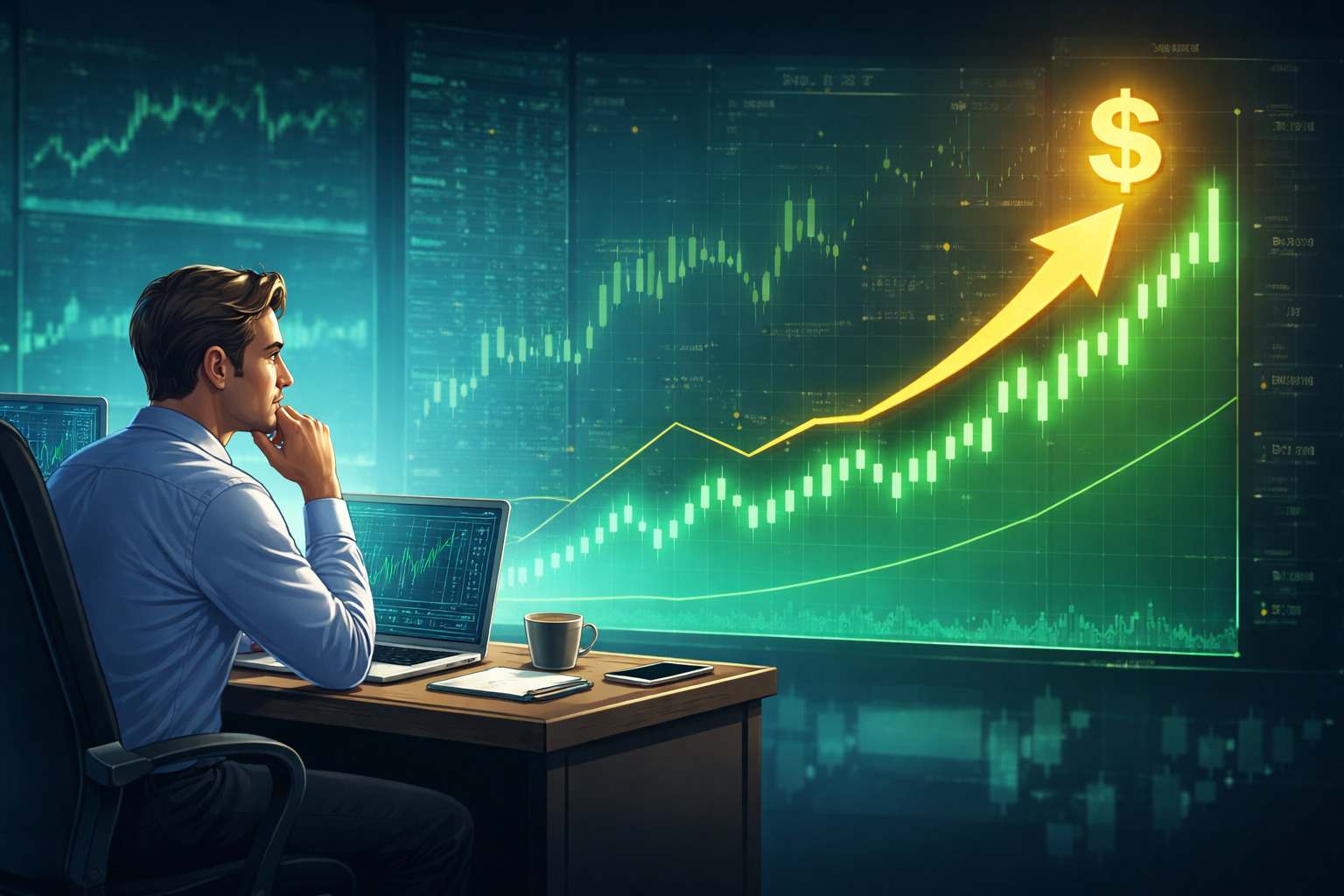 Patience in trading concept showing stable equity curve growth in financial markets