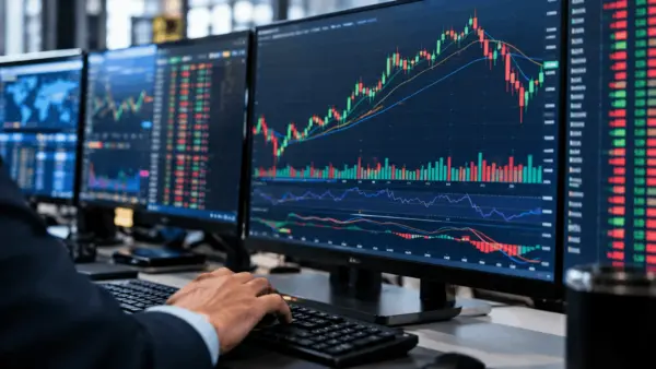 A close-up of forex day trading and real-time market charts