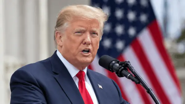 Close-up of Donald Trump giving a formal speech