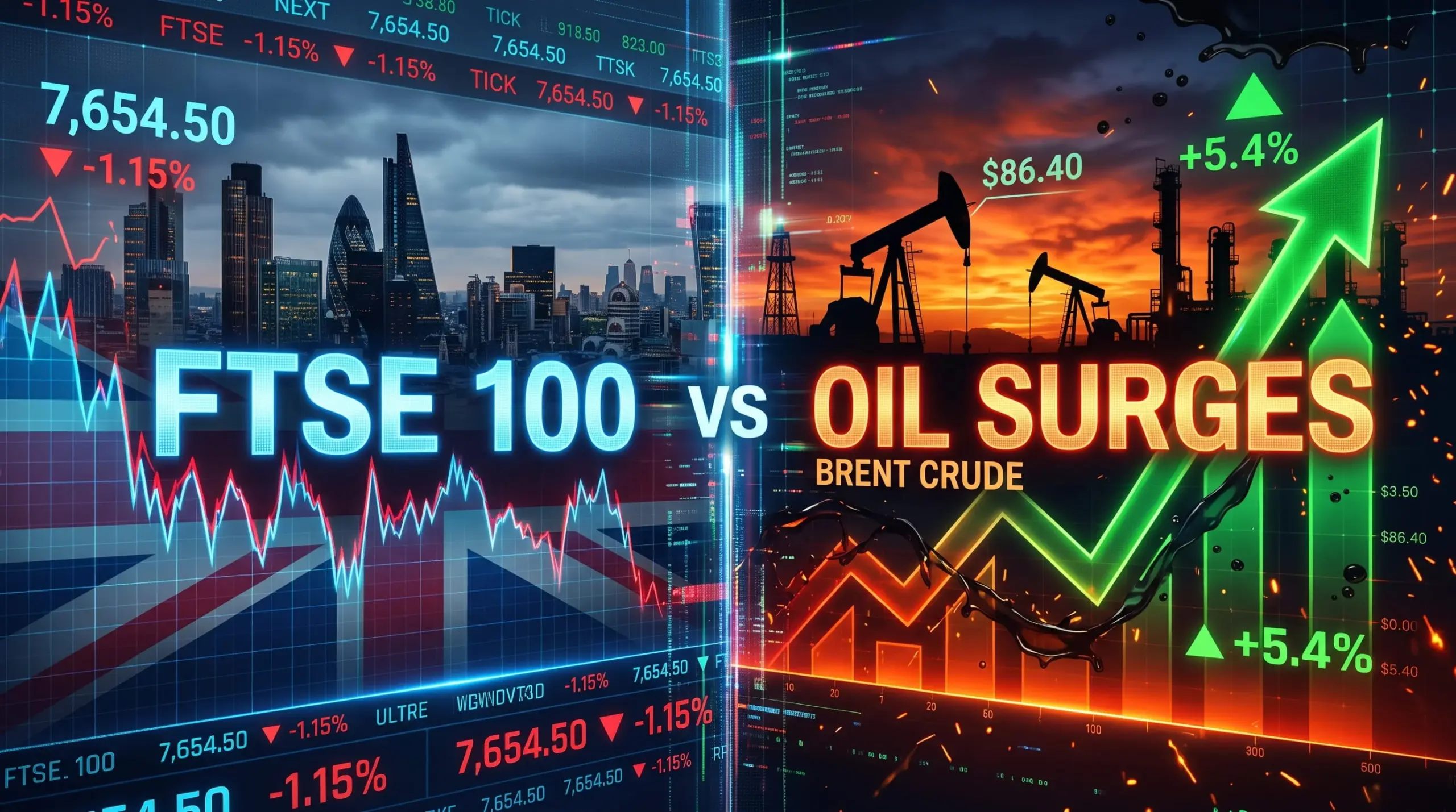 Comparing the fall in the FTSE 100 index with the jump in oil prices