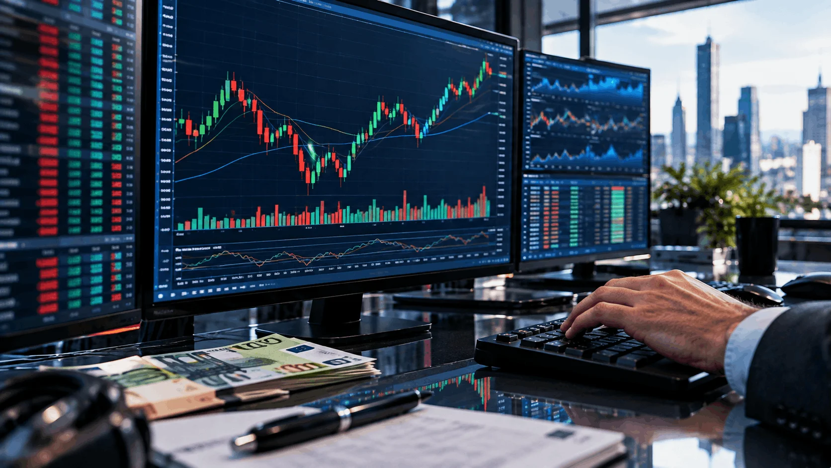 Close-up of Forex trading charts and transactions
