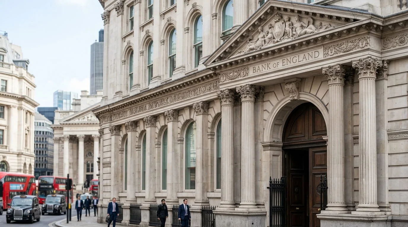 Close-up of the Bank of England building in London