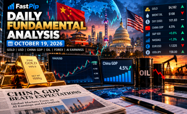 Daily Fundamental Analysis October 19 2026 covering gold, China GDP, the US dollar, oil, forex, stock indices, Treasury yields, and AI earnings.