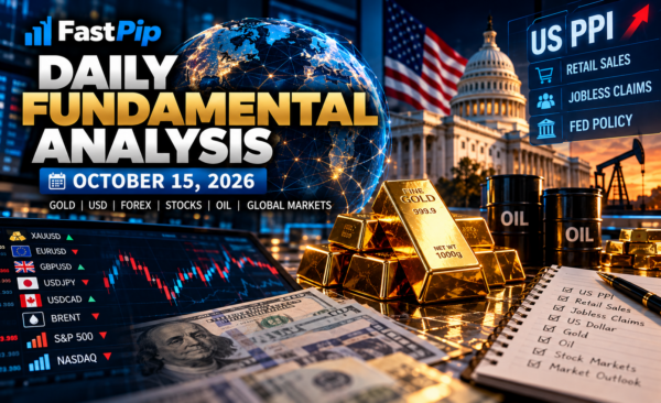 Daily Fundamental Analysis October 15 2026 covering US PPI, retail sales, jobless claims, gold, the US dollar, forex, oil, Treasury yields, and global stock markets.