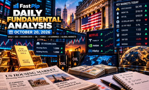 Daily Fundamental Analysis October 20 2026 covering gold, US housing data, the US dollar, Treasury yields, oil, forex, AI earnings, and global stock markets.