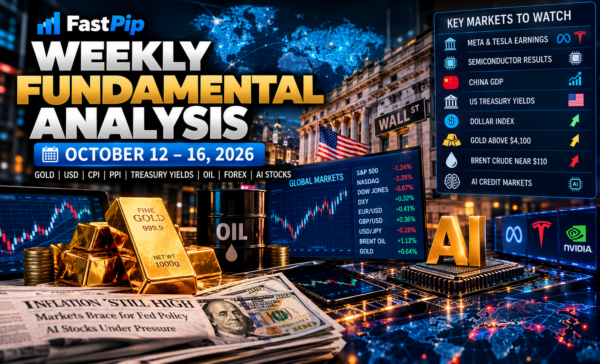 Weekly Fundamental Analysis October 12–16 2026 covering gold, the US dollar, CPI and PPI, Treasury yields, oil, forex, AI stocks, and key global market signals.