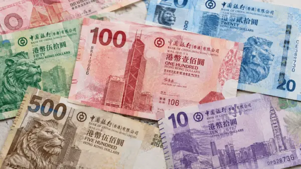 Authentic Hong Kong dollar banknotes (HKD) photographed in close-up