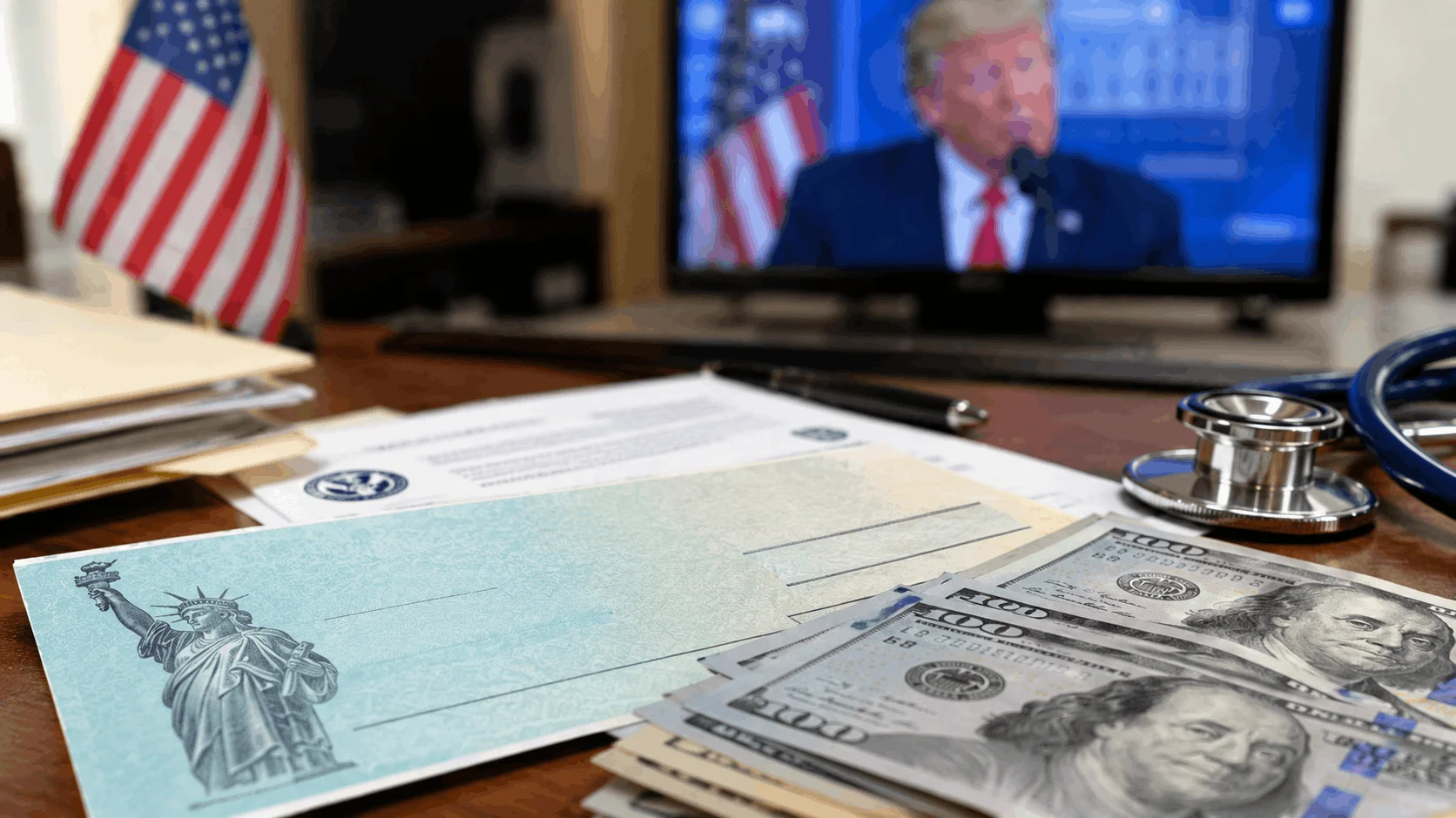 Close-up of Medicare payment and US dollar bills