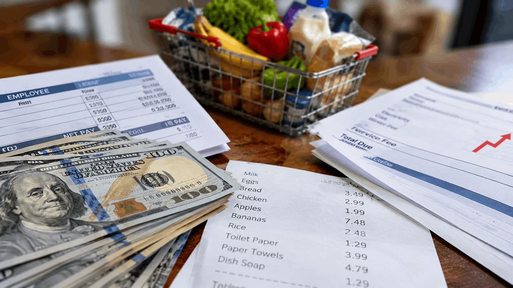A close-up of American workers' wages against rising costs of living and inflation