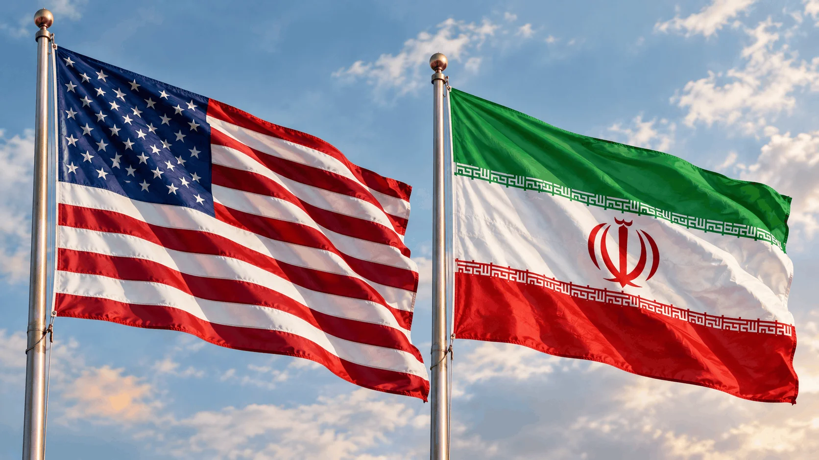 United States and Iran national flags waving side by side