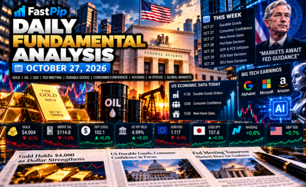 Daily Fundamental Analysis October 27 2026 covering gold, US Durable Goods Orders, Consumer Confidence, New Home Sales, the Federal Reserve, the US dollar, Treasury yields, oil, AI stocks, and global financial markets.